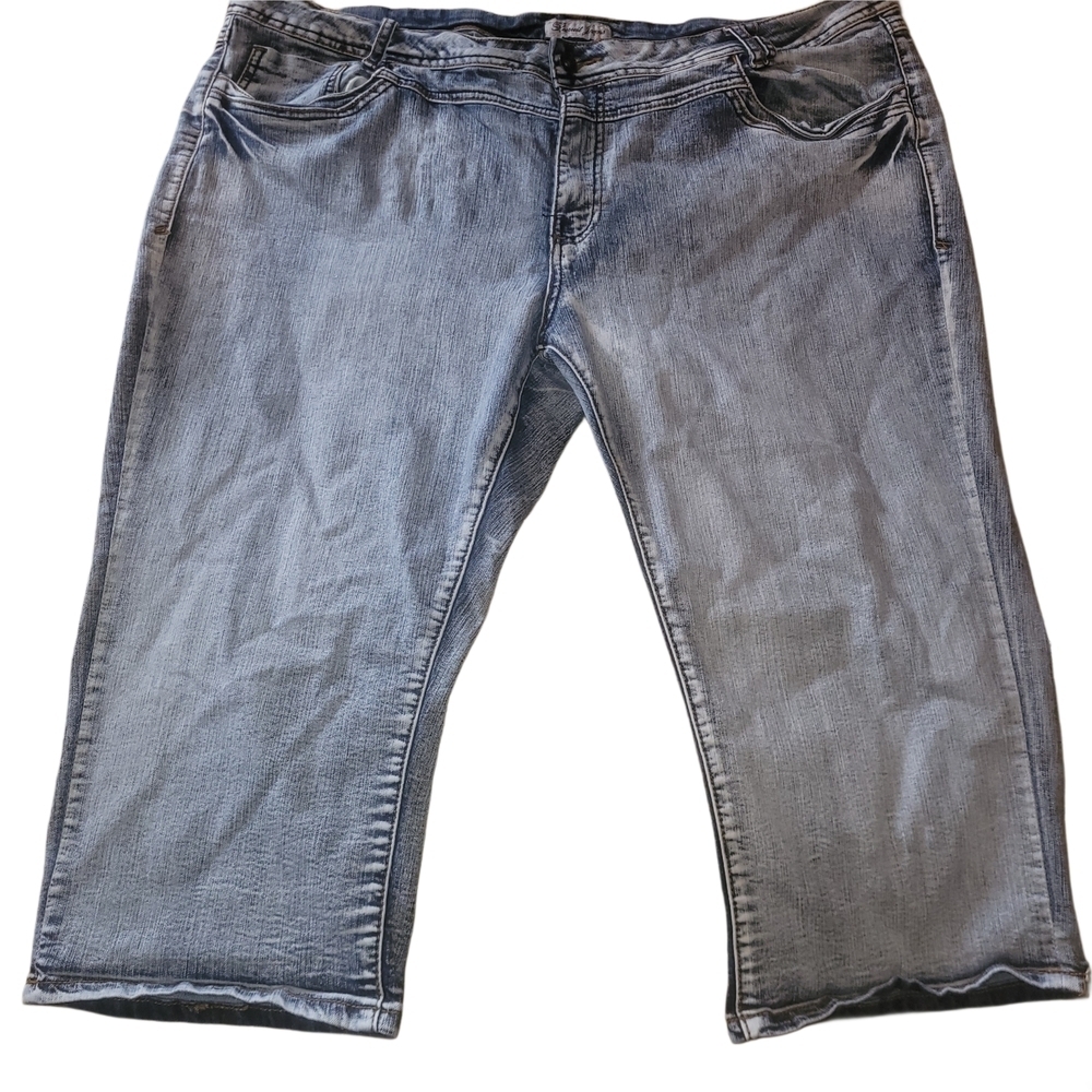Recruit Blue Acid Washed Mid Length Denim Capri Shorts Size 20